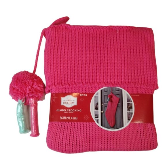 Holiday Time Pink Knit 36 in Jumbo Christmas Stocking New - Picture 2 of 4